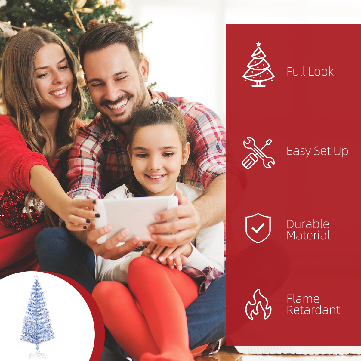 Fibre Optic Artificial Christmas Tree with 26 LED Lights HOMCOM