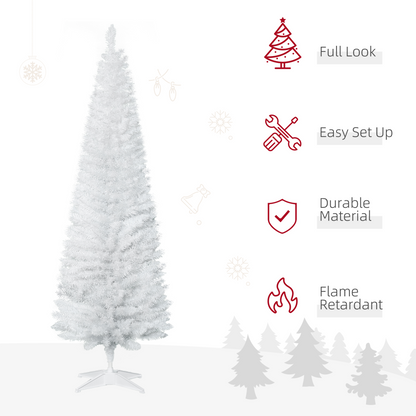 1.8m (6ft) White Pencil-Slim Artificial Christmas Tree, 390 Tips