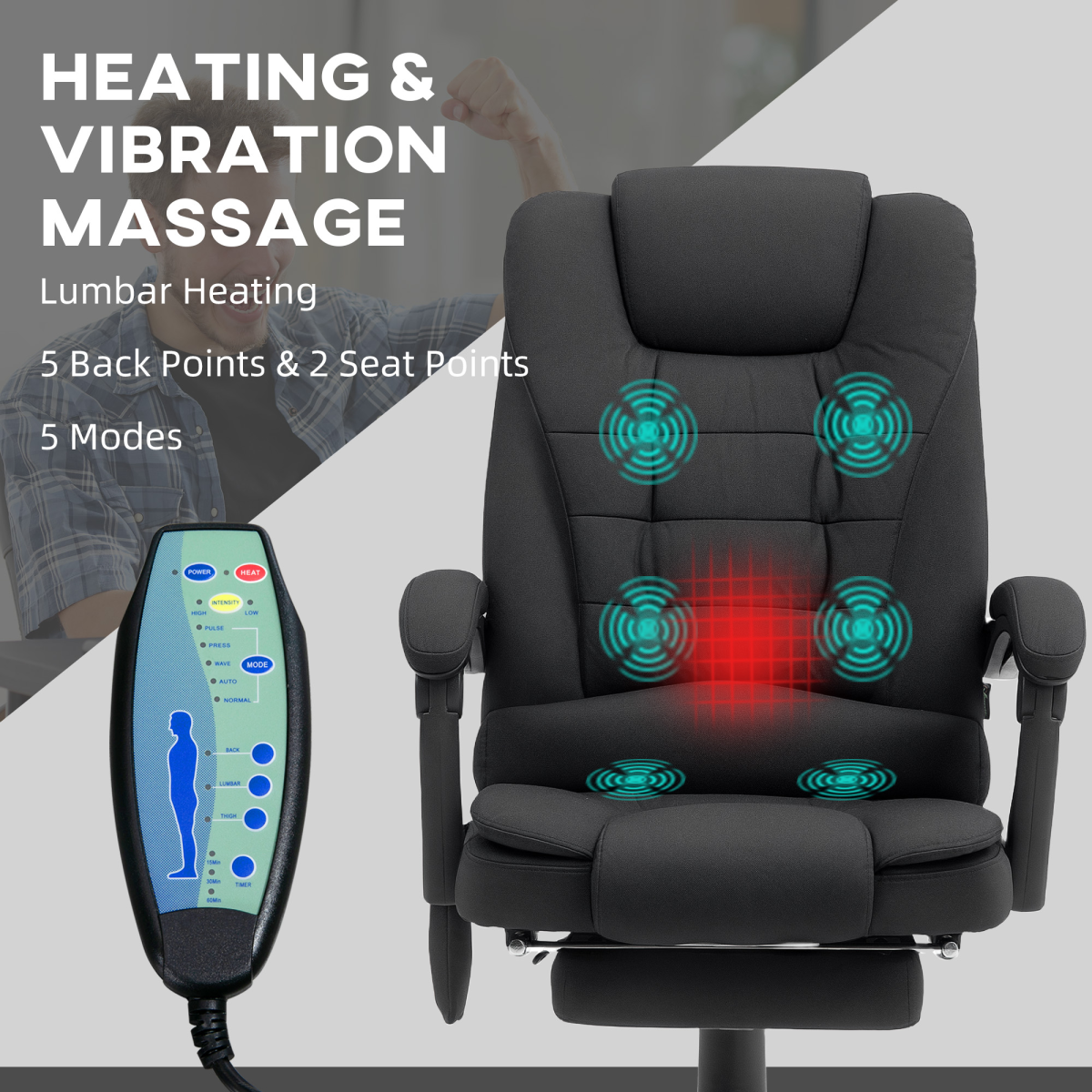 Vinsetto Ergonomic Heated 6 Points Vibration Massage Office Chair Black