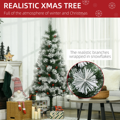 5ft Indoor Artificial Xmas Tree with Berry Decor, 184 PET Tips & Metal Stand