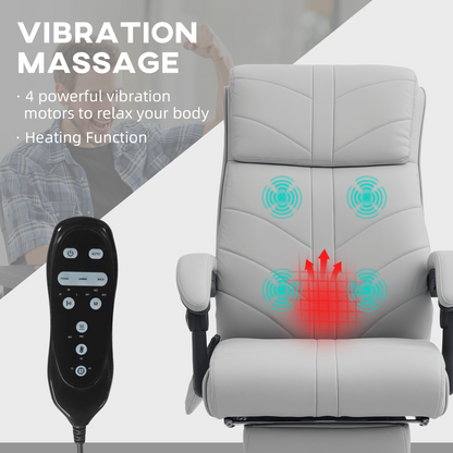 Vinsetto PU Vibration Massage Office Chair with Heat, Footrest, Light Grey