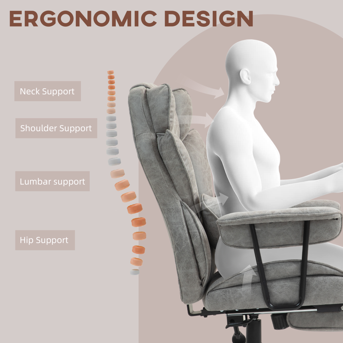 HOMCOM Office Chair, Ergonomic Desk Chair with Foot Rest, Grey