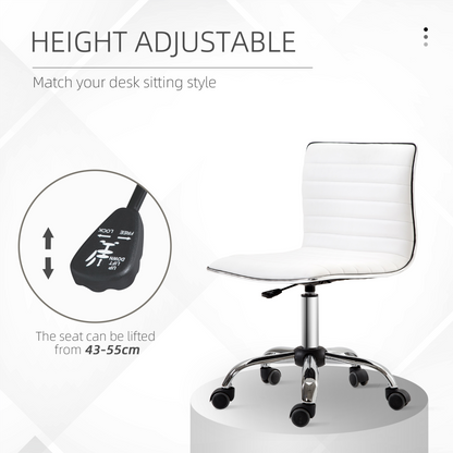 Armless Mid-Back Adjustable Office Chair  360 Swivel Ergonomic White HOMCOM