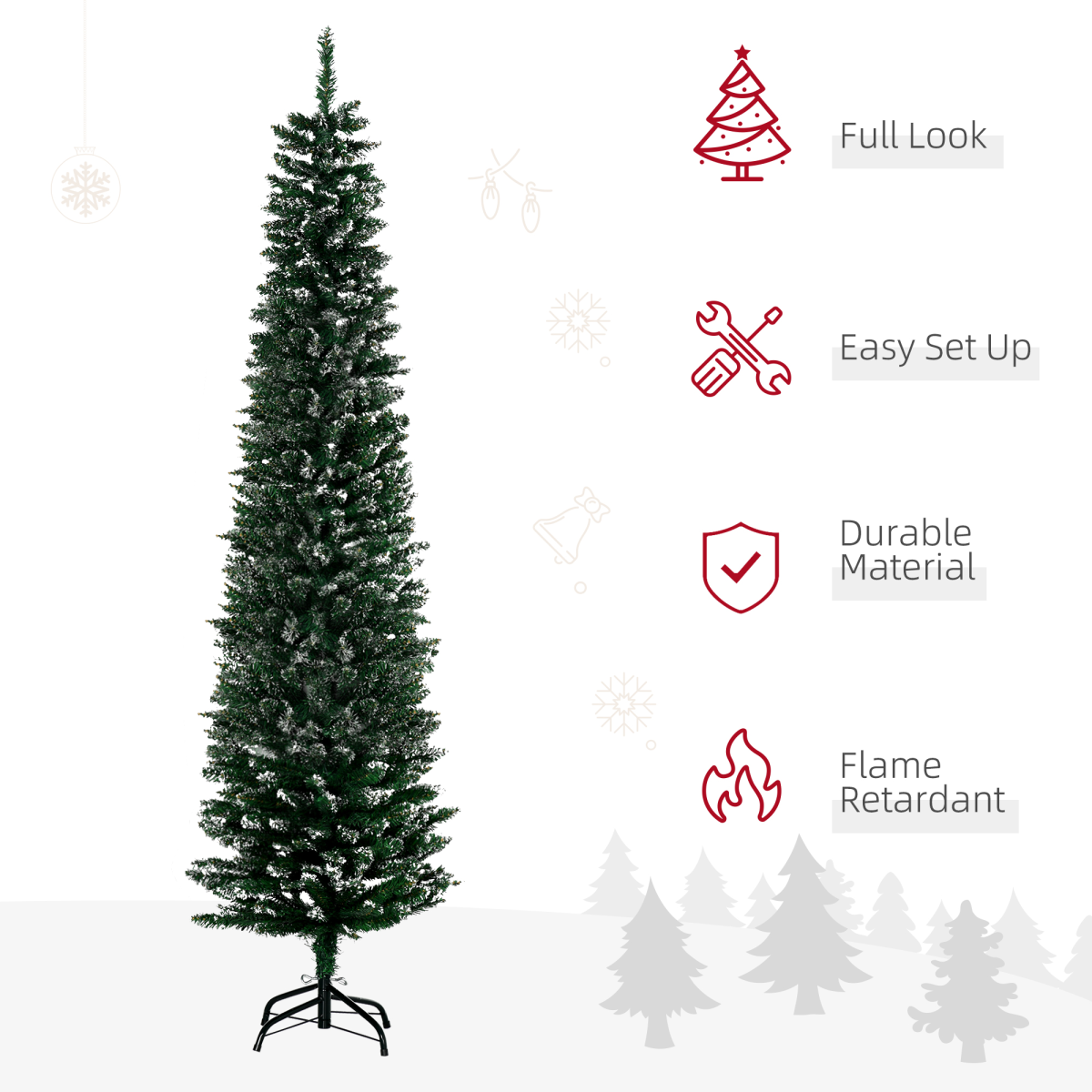 6.5ft Snow-Dipped Pencil Christmas Tree, Foldable with Black Stand