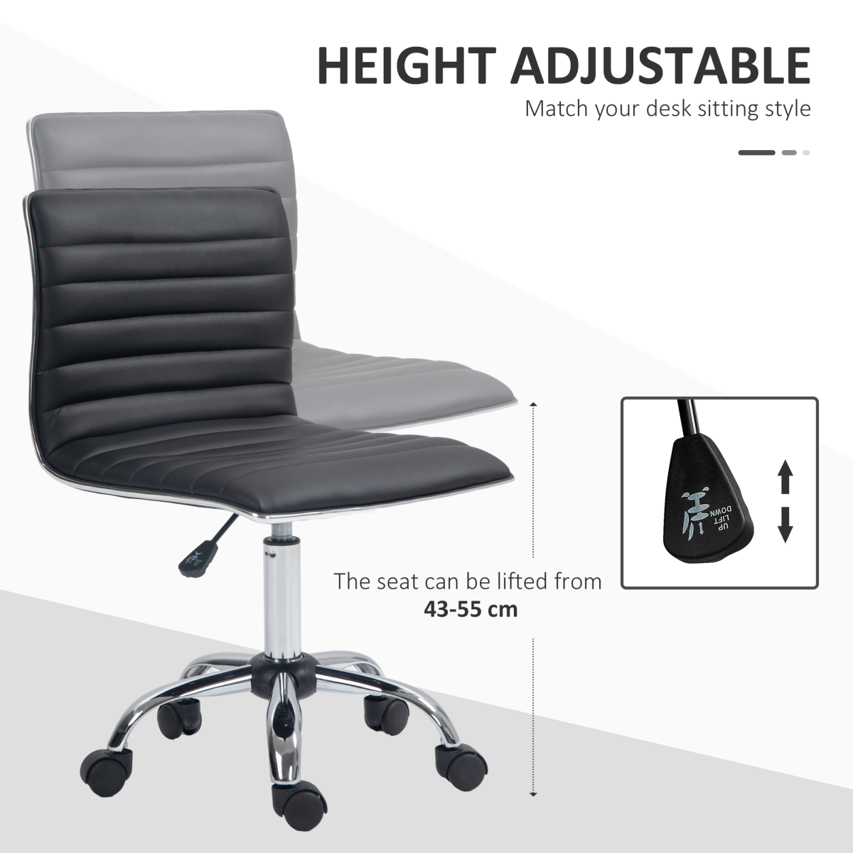 HOMCOM Armless Mid-Back Adjustable Office Chair with 360 Swivel Black