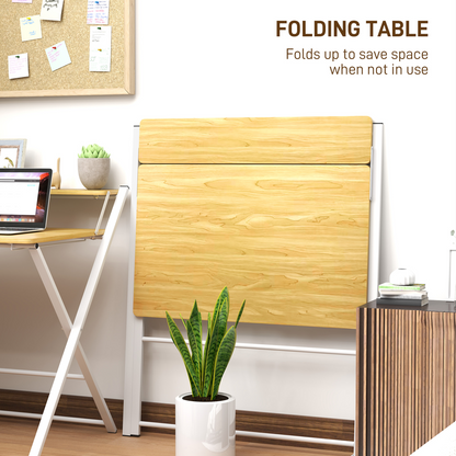 HOMCOM Folding Desk with 2-Tier Shelf - Space-Saving Maple Wood-Effect