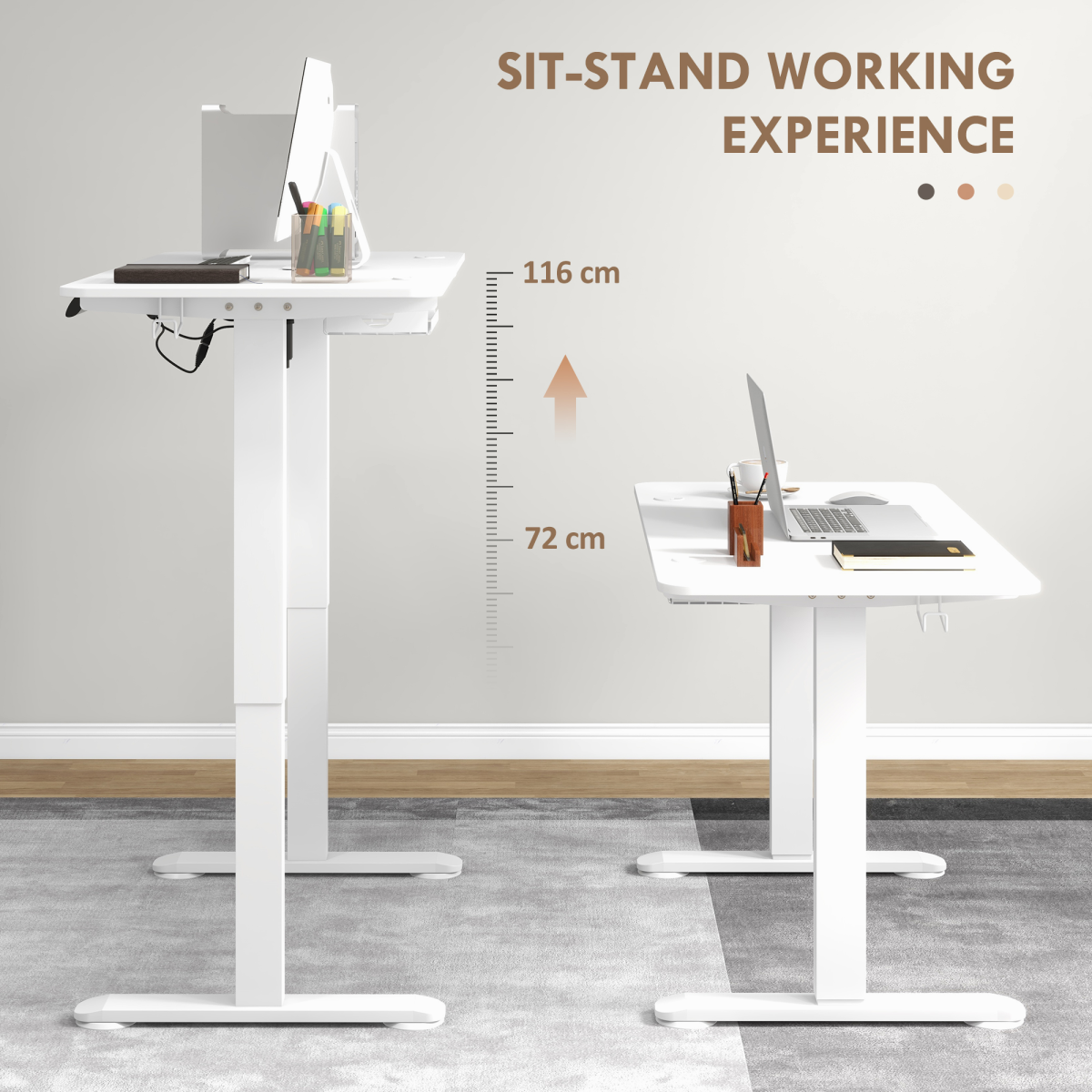 Vinsetto Electric Standing Desk with 4 Memory Presets, 72-116cm, 120x60cm, White