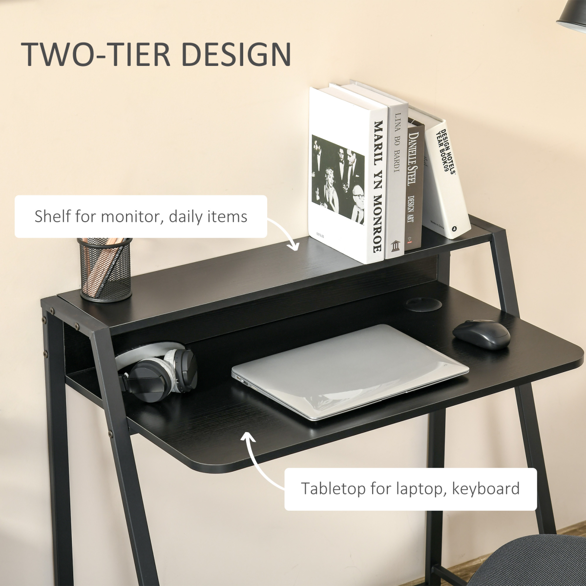 Sturdy Computer Desk with Upper Storage Shelf - Ideal Home Office, 85cm