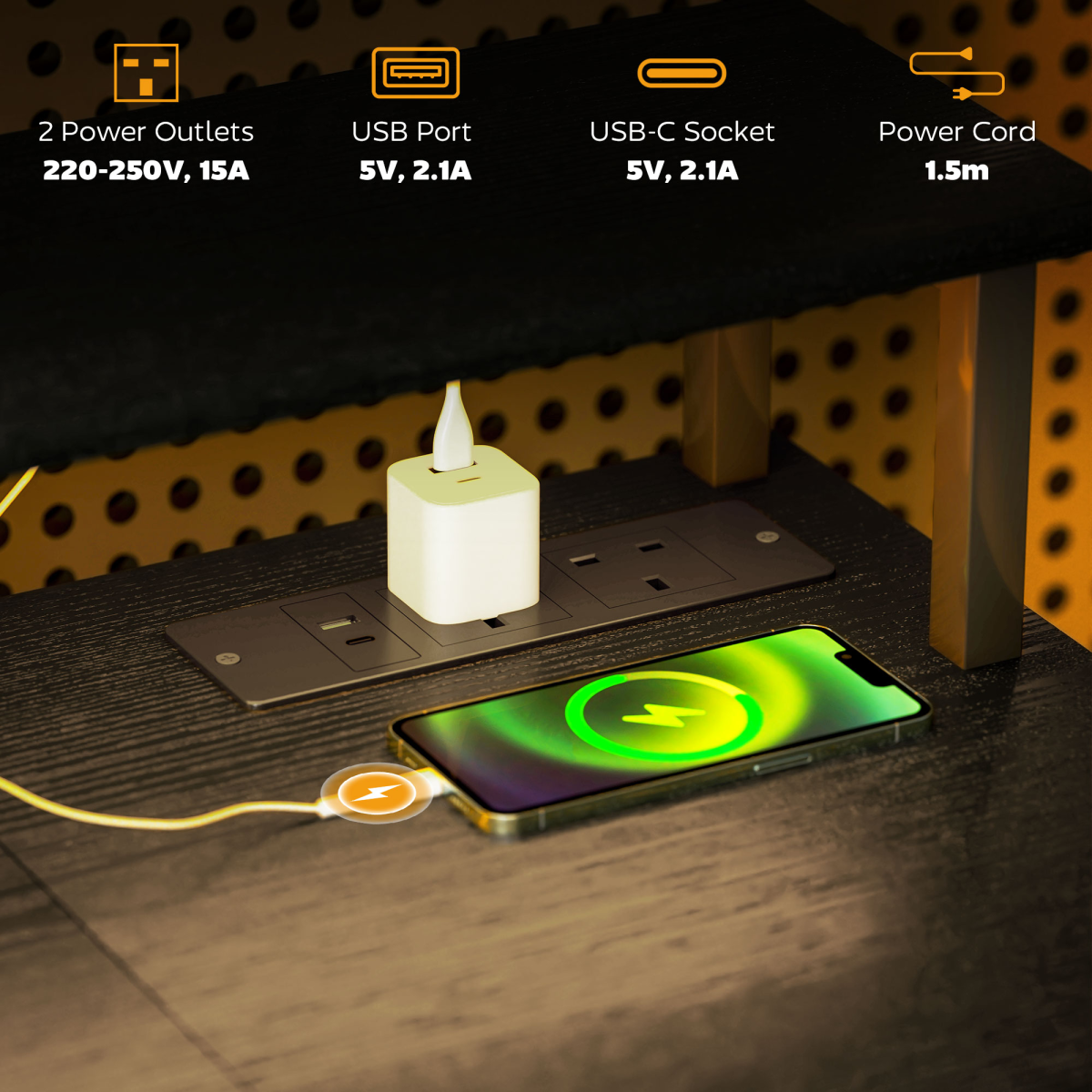 HOMCOM Reversible Home Office Desk with USB Charging RGB LED Storage