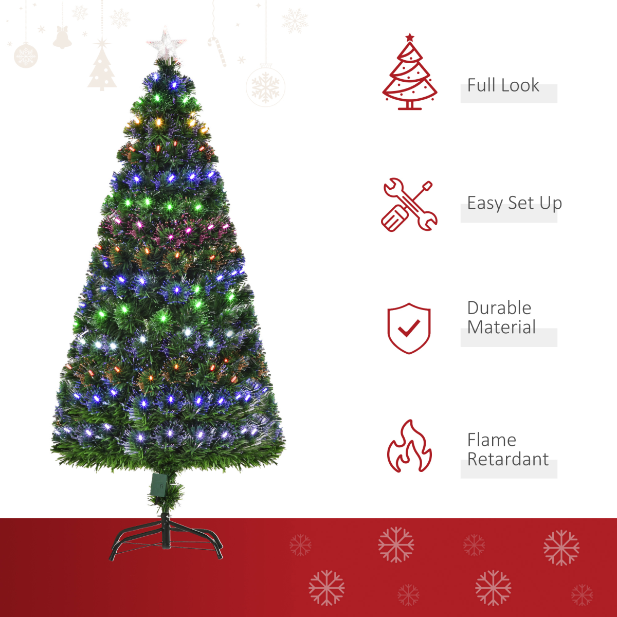 5FT Pre-Lit Christmas Tree with Star Topper, Lights & Metal Base