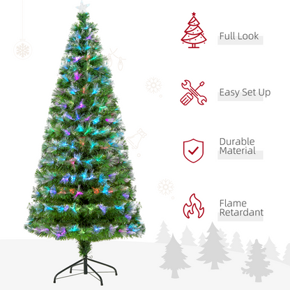6ft Multicolour Fibre Optic Christmas Tree with Star Topper & Metal Base