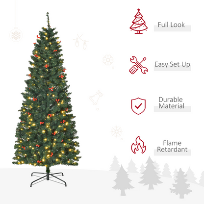 6FT Prelit Pencil Christmas Tree - Warm White LEDs, Red Berry Accents