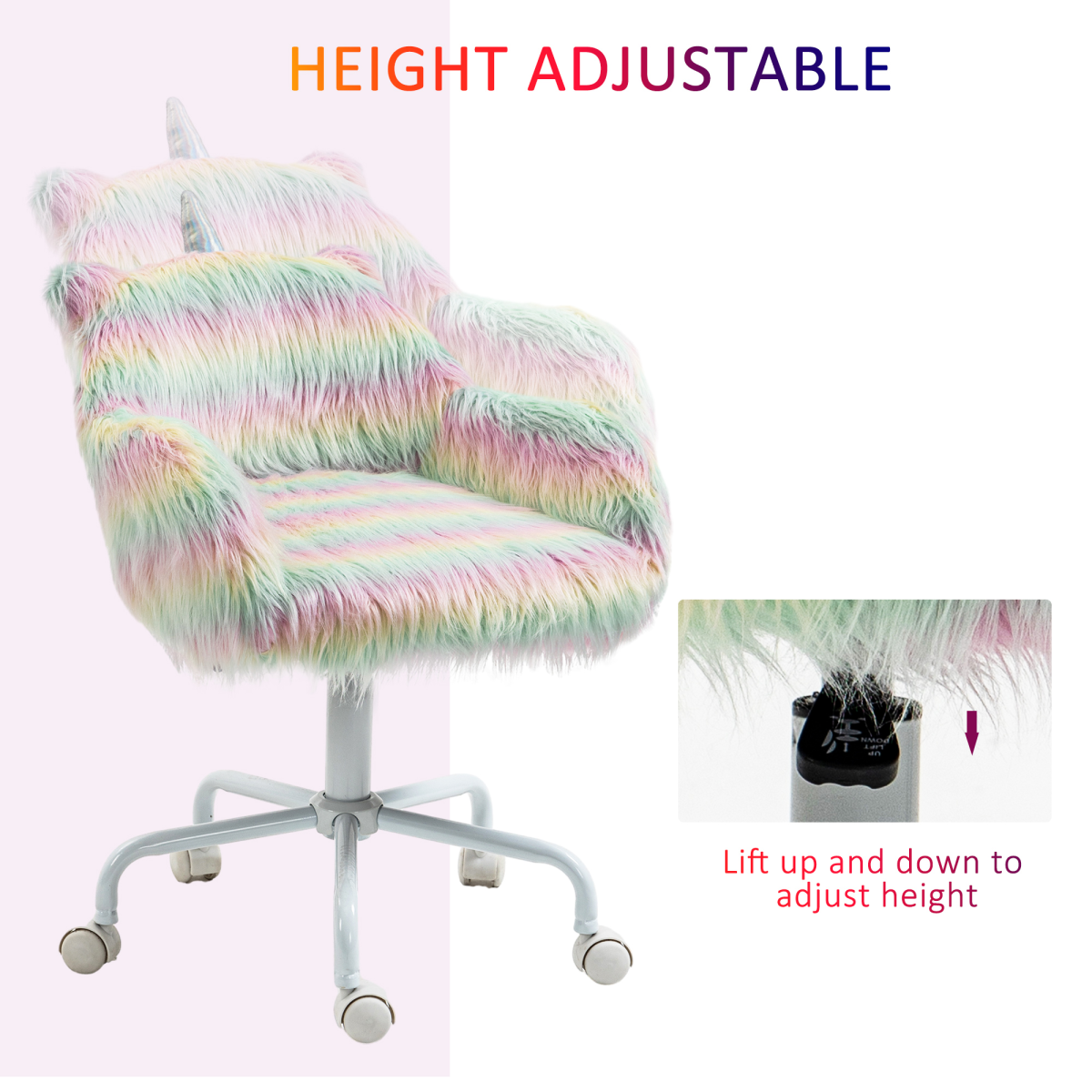Vinsetto Faux Fur Unicorn Desk Chair Fluffy Home Office Chair with Armrests
