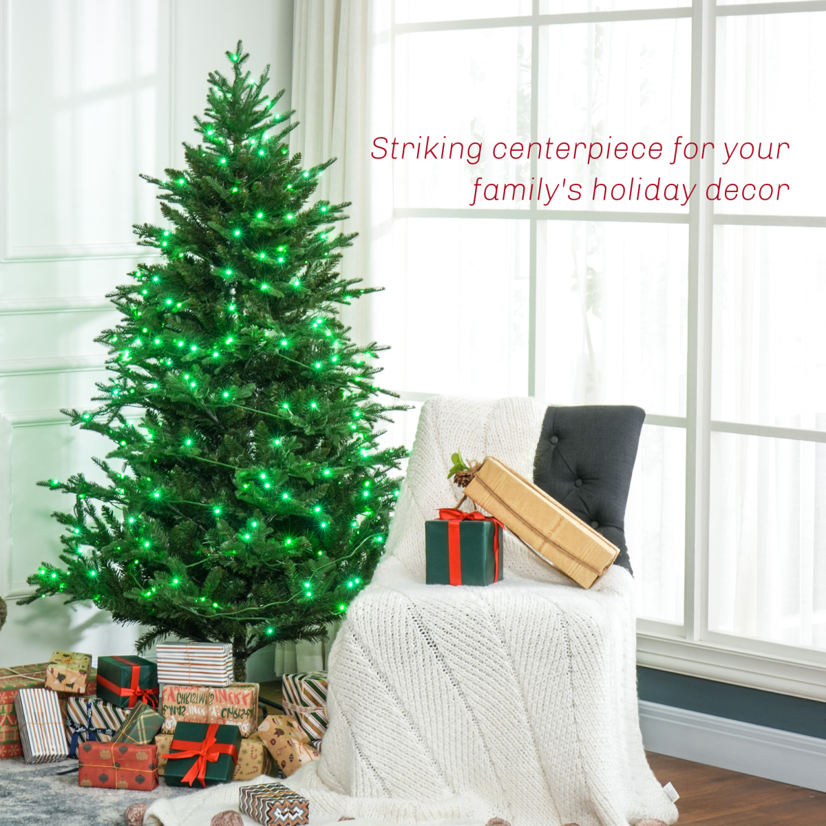 HOMCOM 1.8m Prelit Artificial Christmas Tree with RGB Lights & Remote