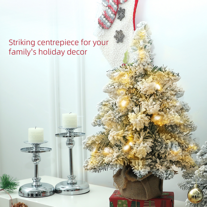 HOMCOM 2-Piece Mini Flocked Tabletop Christmas Trees with LED Lights