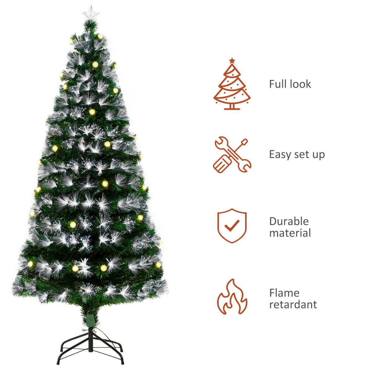 6ft White LED Christmas Tree - 90 LEDs, Star Topper, Tri-Base, Pre-Lit