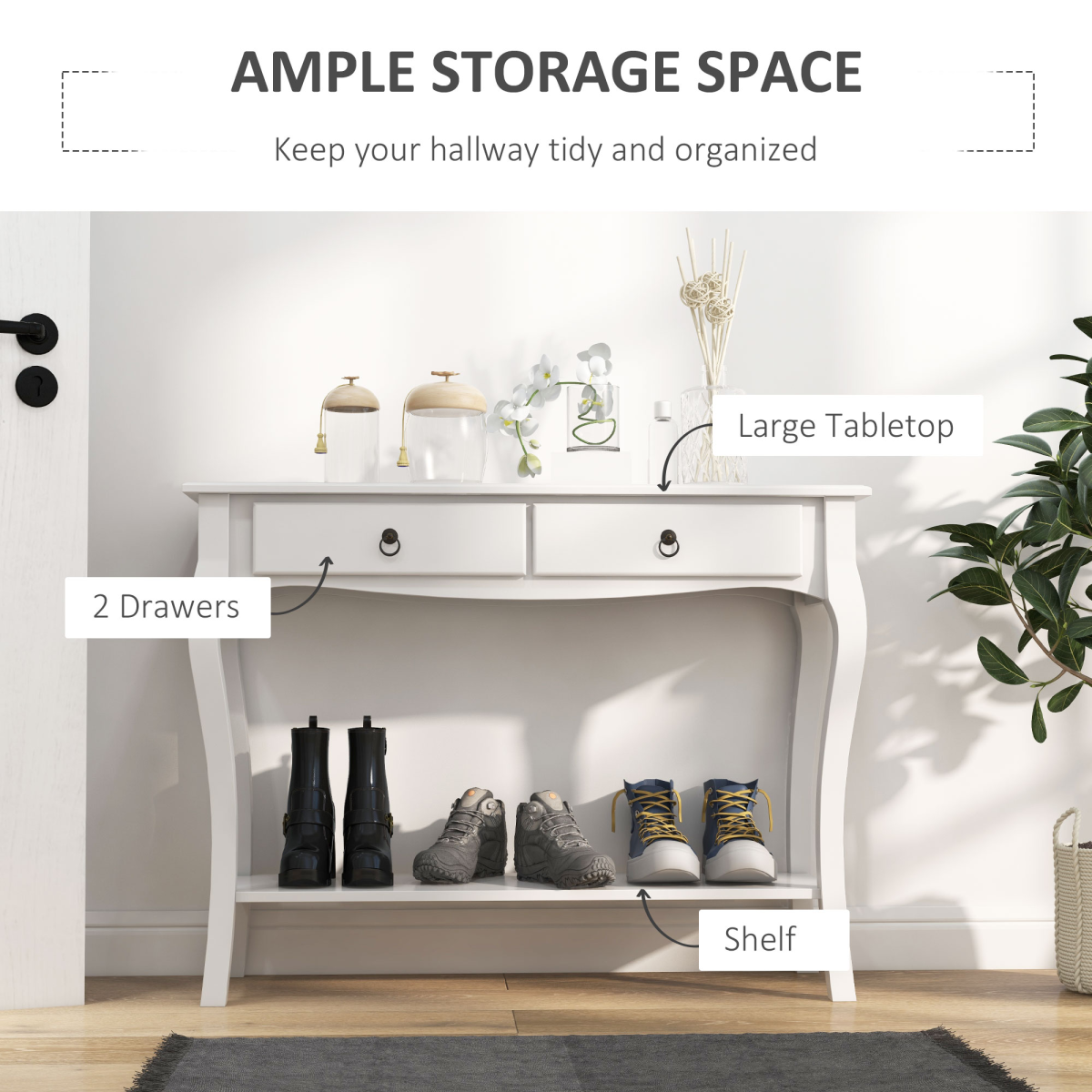 Ivory White Console Table with 2 Drawers & Lower Shelf