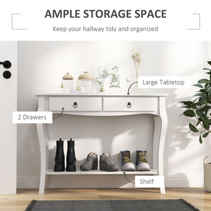 Ivory White Console Table with 2 Drawers & Lower Shelf