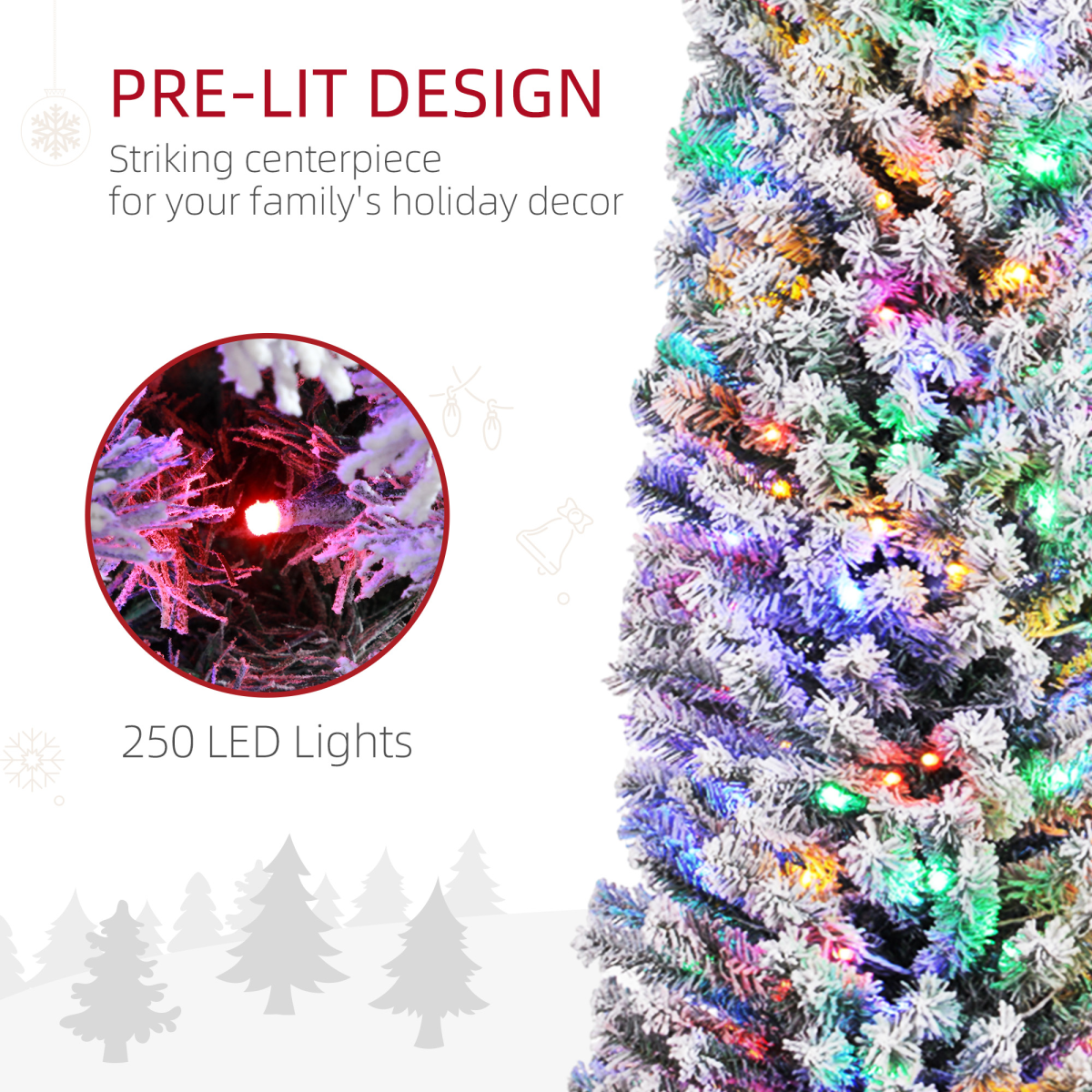 HOMCOM 7' Flocked Artificial Christmas Tree with LED Lights & Decor