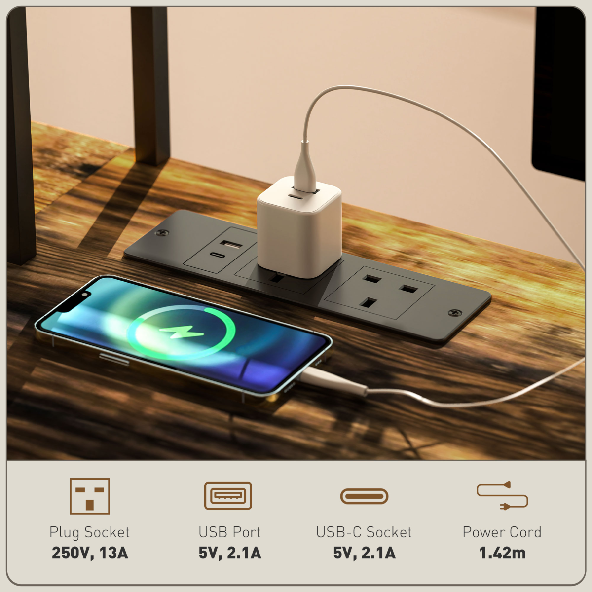 HOMCOM Reversible Corner Desk with USB Ports - L-Shape or Long Desk for 2