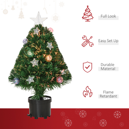 2ft Pre-lit Tabletop Christmas Tree with Black Pot, Fiber Optics & LED Lights