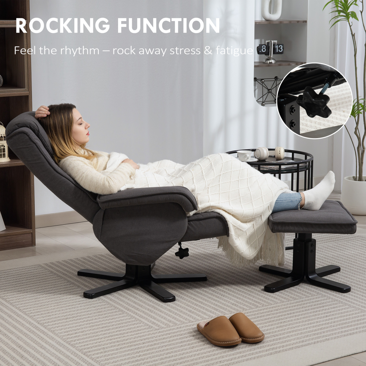 HOMCOM Rocker Swivel Recliner Chair with Footstool, Velvet Upholstered