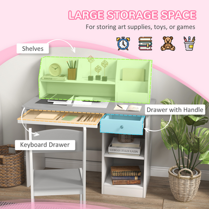 ZONEKIZ Kids Desk & Chair Set with Storage - Grey, Ages 5-8