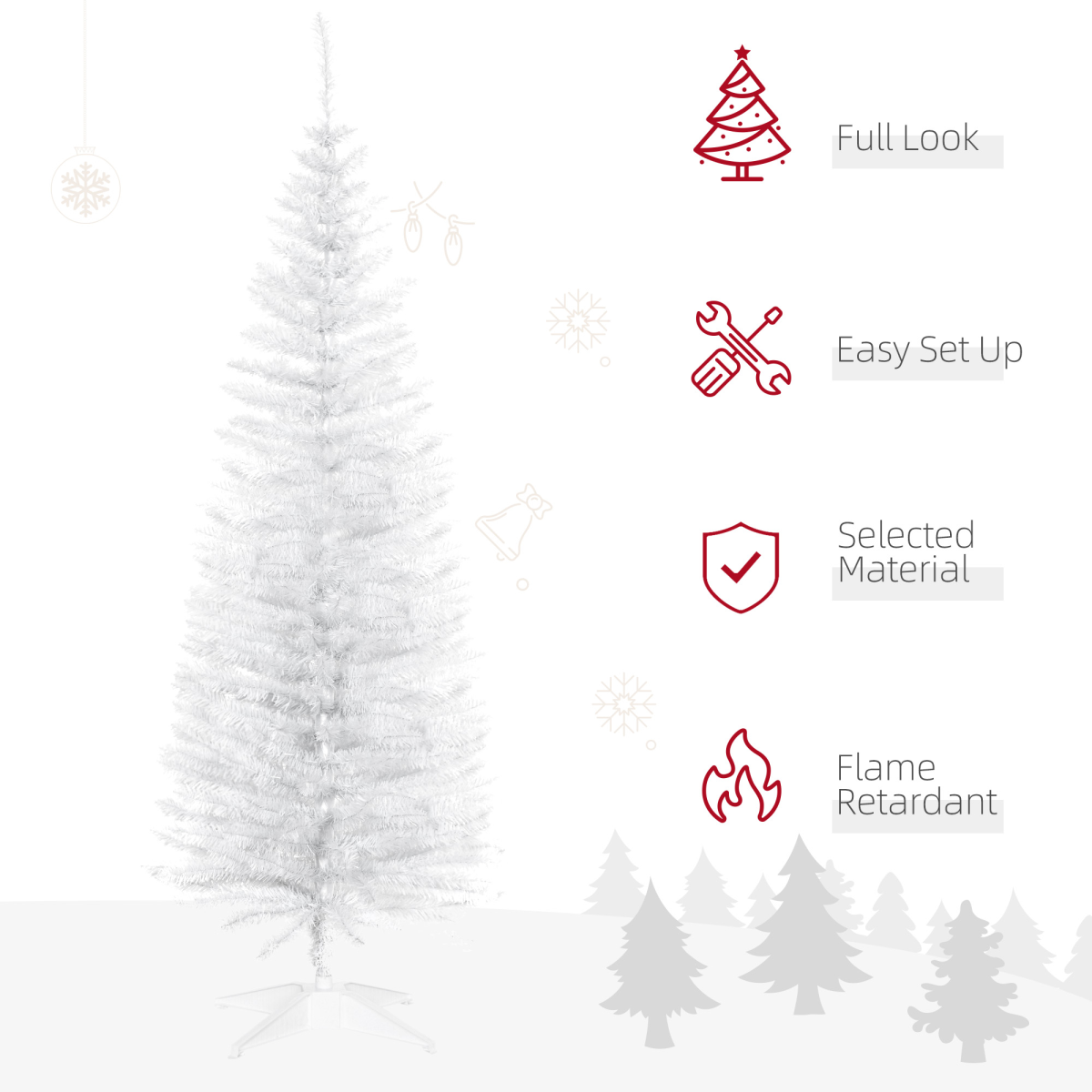 HOMCOM 5ft Pencil Slim Artificial Christmas Tree with Sturdy White Stand