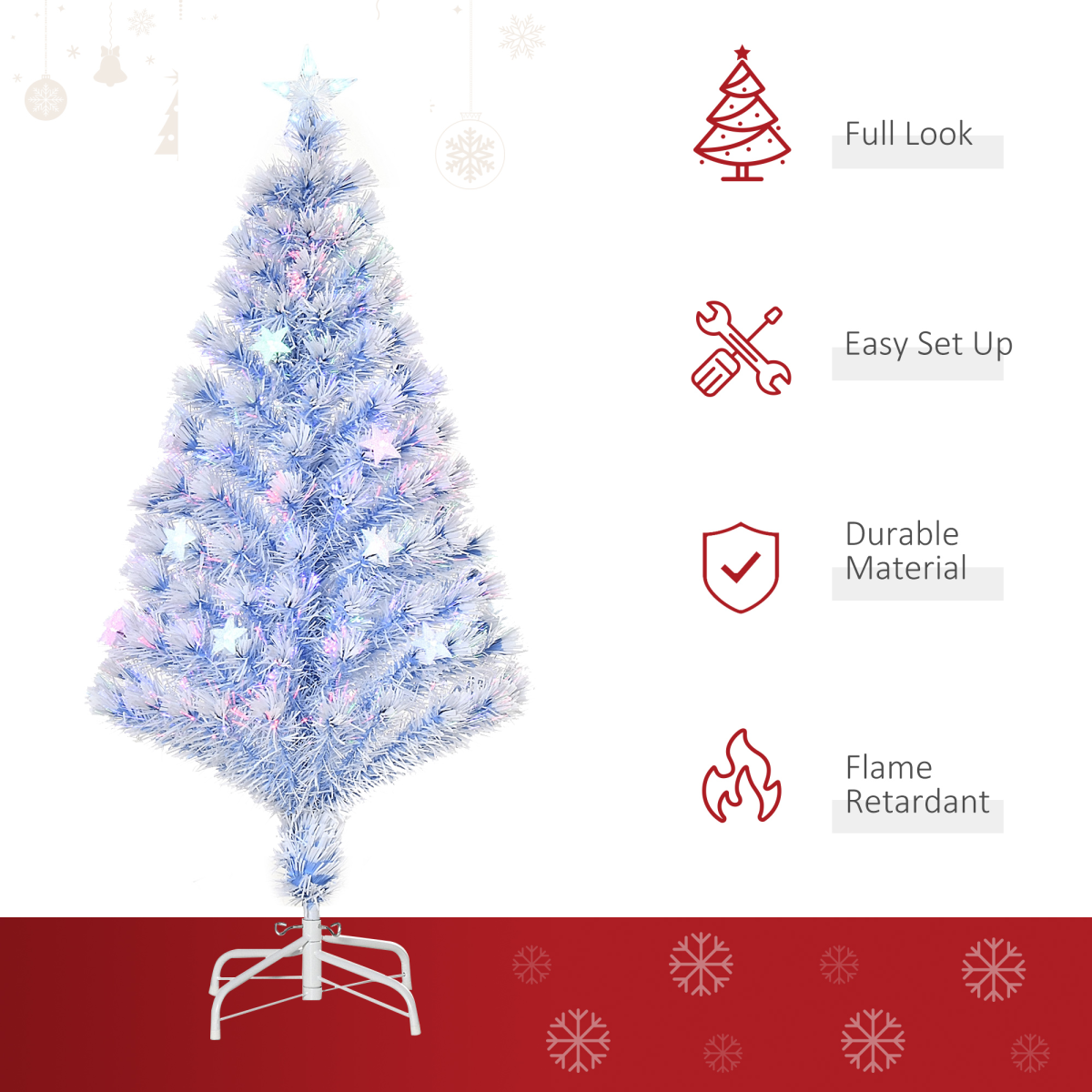 4ft White-Blue Artificial Fibre Christmas Tree with 16 LEDs Easy Store