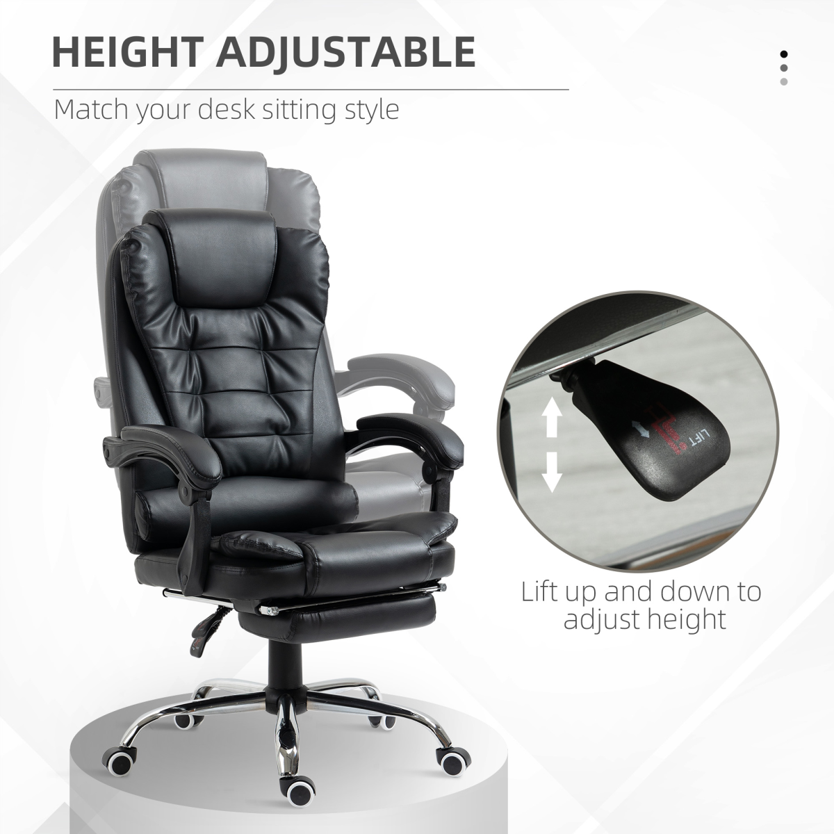 PU Leather Home Office Chair High Back Computer Chair with Swivel Wheels Black