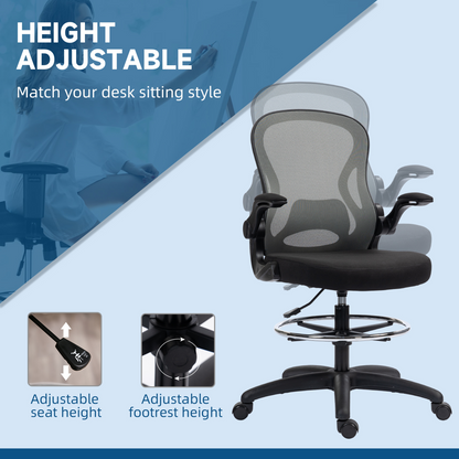 Vinsetto Draughtsman Chair Tall Office Chair w/ Adjustable Footrest, Dark Grey