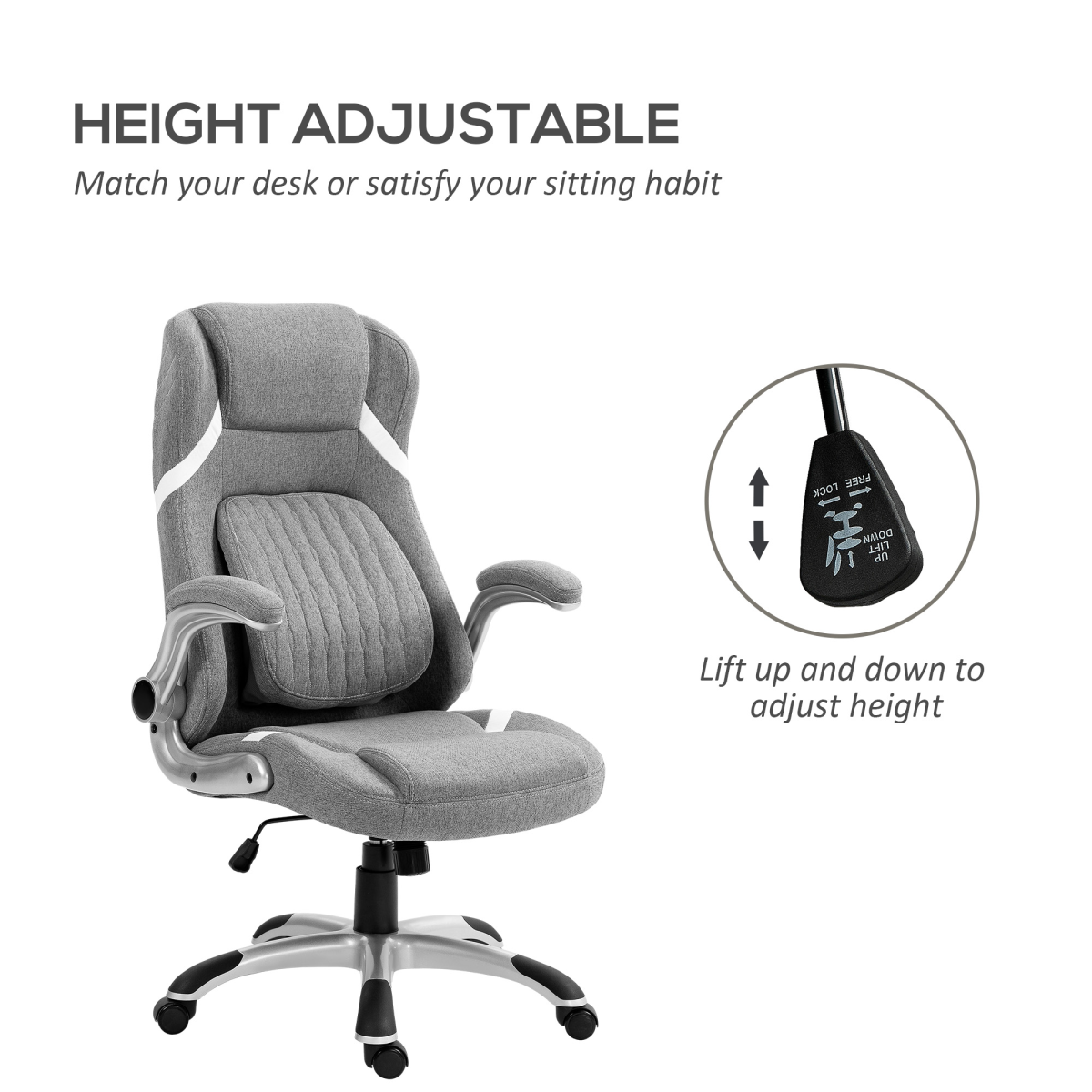 Vinsetto Fabric Office Desk Chair with Adjustable Height Tilt Function Grey