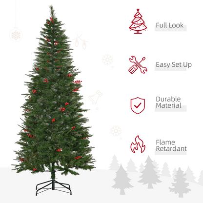 7ft Unlit Pencil Christmas Tree with Red Berries and Metal Base