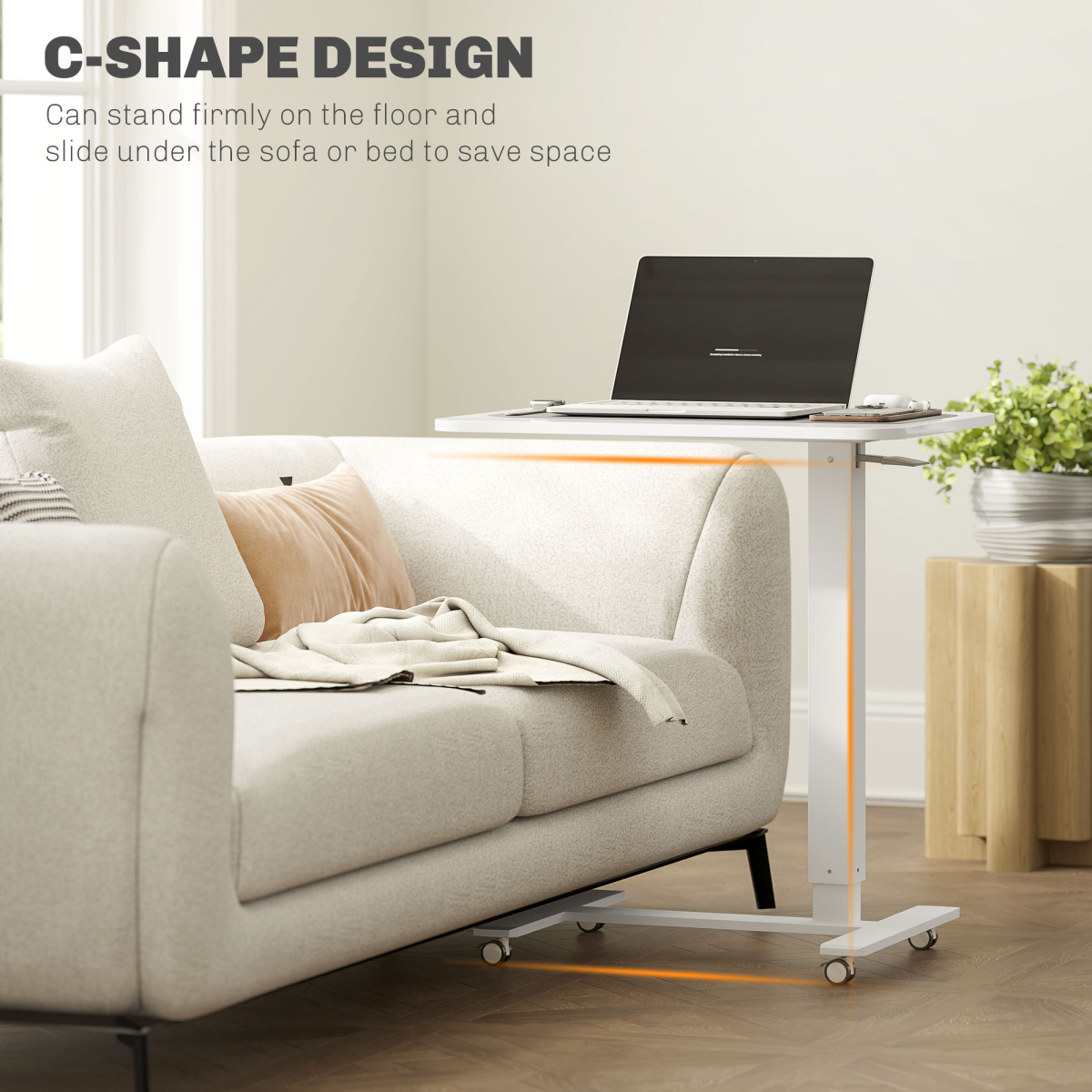 HOMCOM Height-Adjustable Standing Desk on Wheels, White