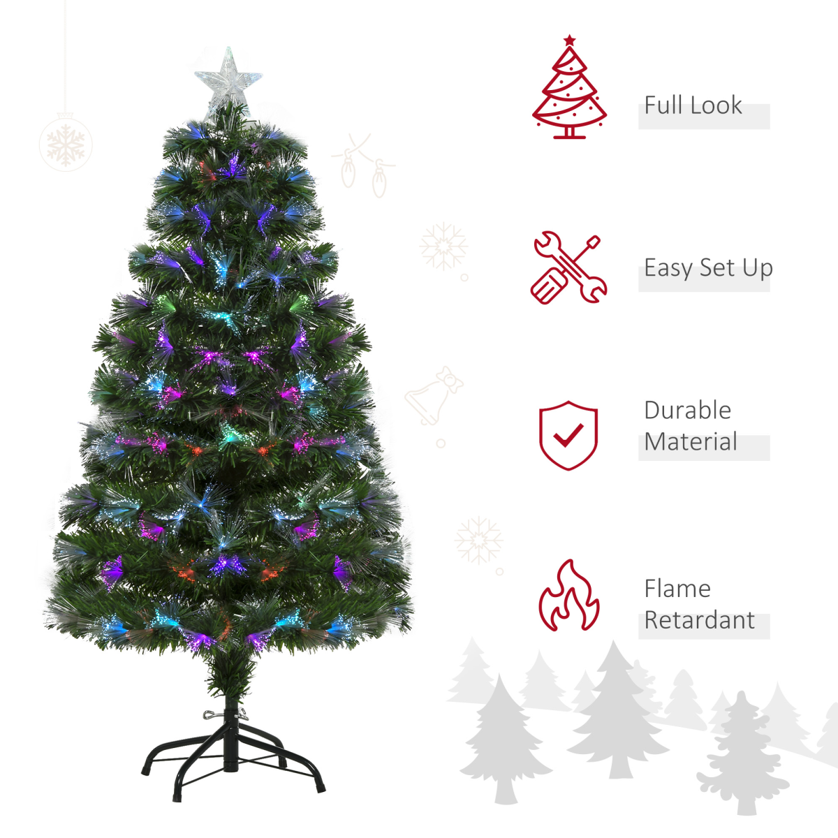 4ft Multicolour Fibre-Optic Christmas Tree with Star Topper Holder