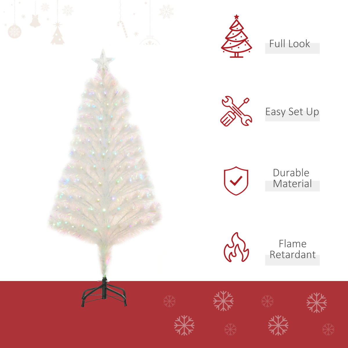 4ft Prelit Artificial Christmas Tree with Fiber Optic LED Lights, White