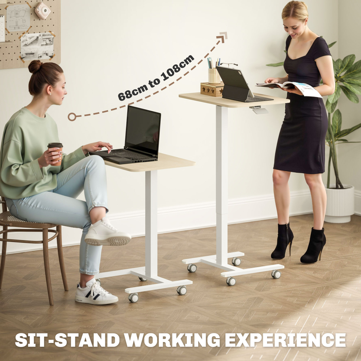 Vinsetto Standing Desk with 4 Rolling Casters - Sit/Stand, Natural Wood