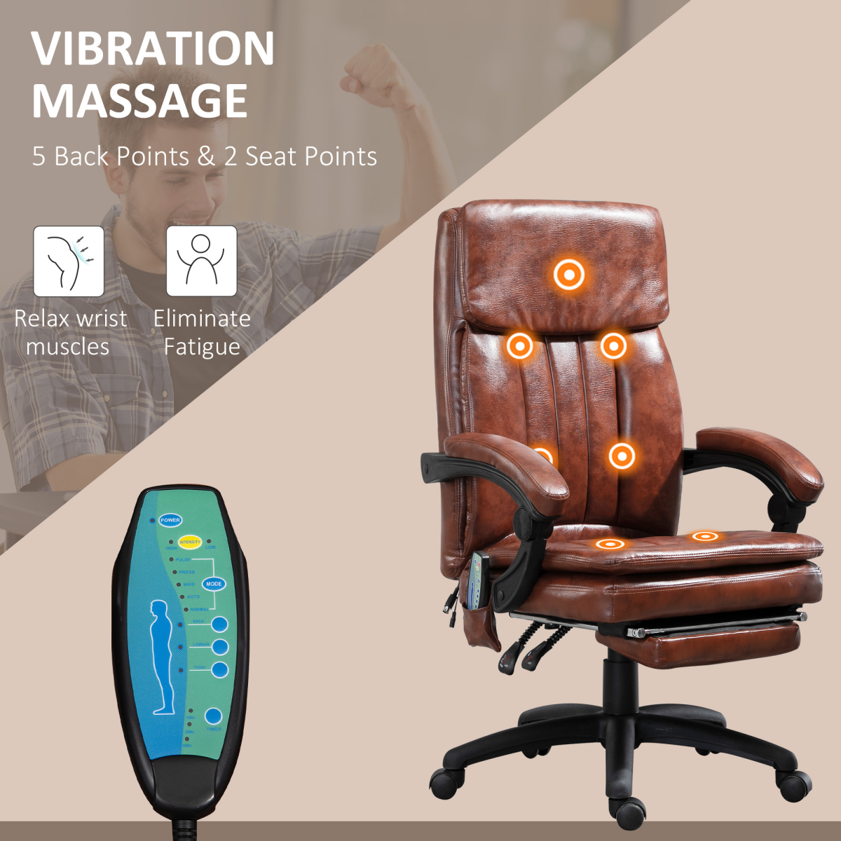 Ergonomic Office Chair w/ 7 Massage Points Headrest Armrest Footrest Brown