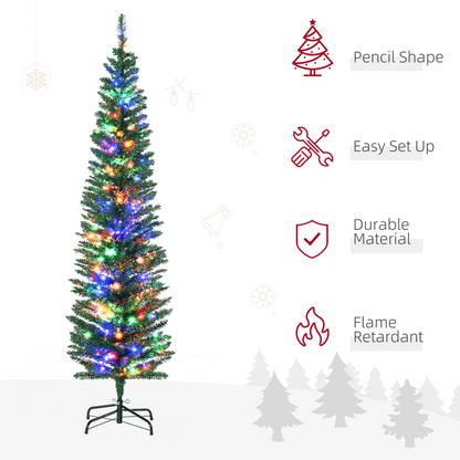 HOMCOM 6ft Pencil Xmas Tree with Colorful LED Lights & Steel Base