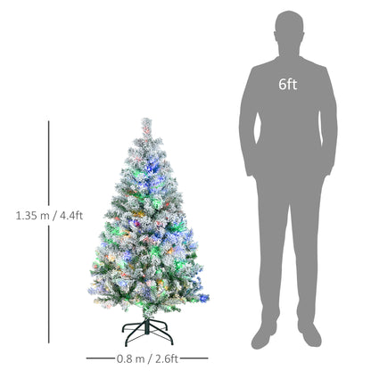 HOMCOM 4.5ft LED Snow-Flocked Christmas Tree with Auto-Open Branches Indoors