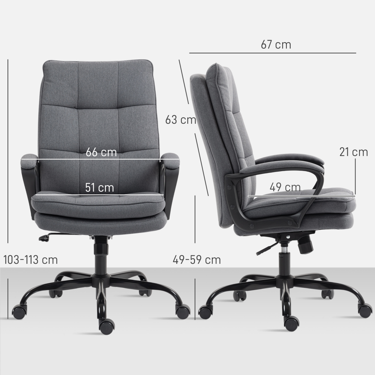 HOMCOM Fabric Office Chair, Computer Desk Chair for Home, Charcoal Grey