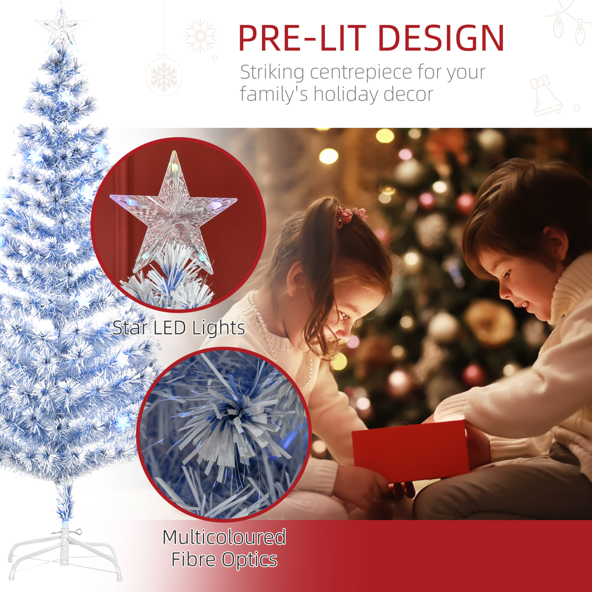 Fibre Optic Artificial Christmas Tree with 26 LED Lights HOMCOM