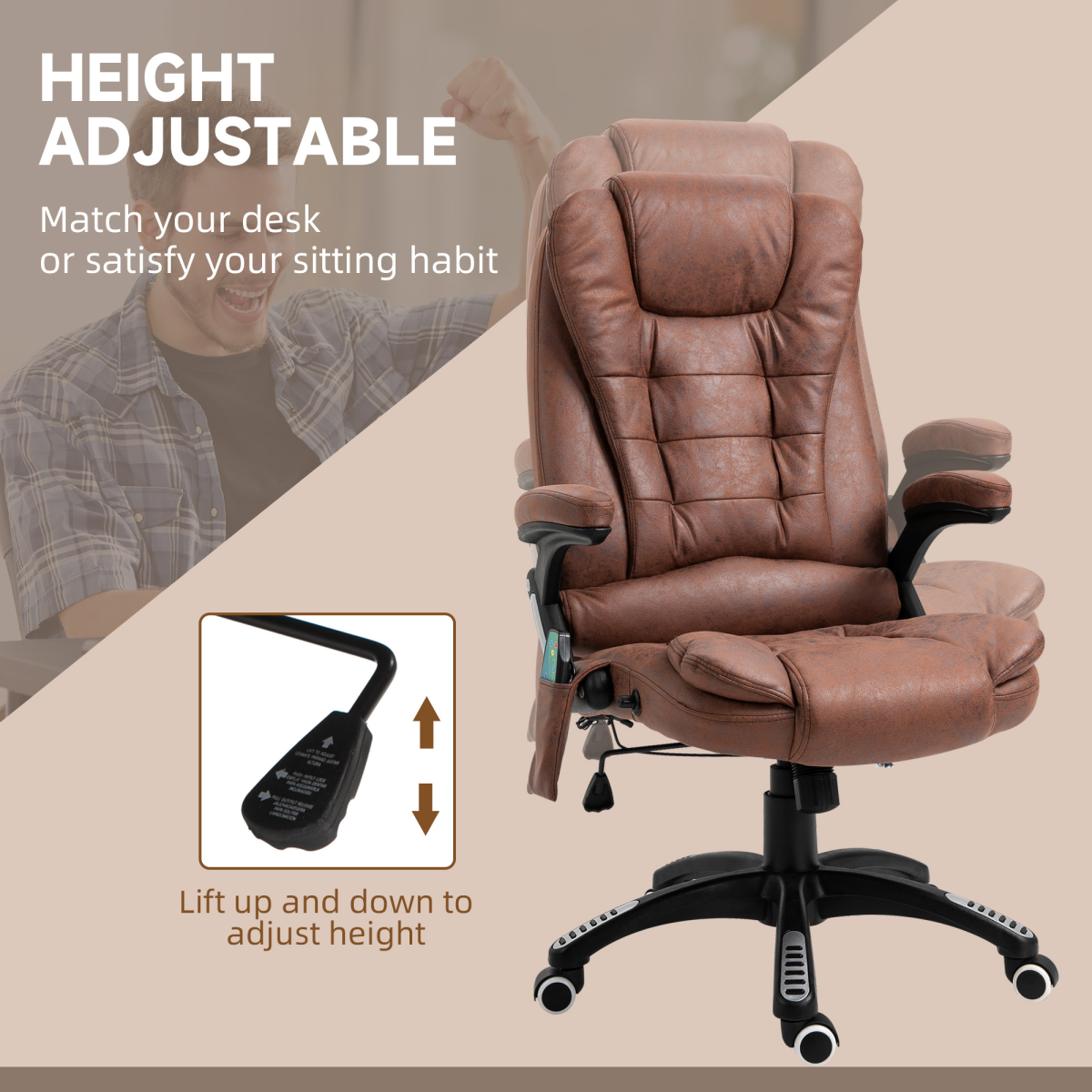 Executive Reclining Chair w/ Heating Massage Points Relaxing Headrest Brown