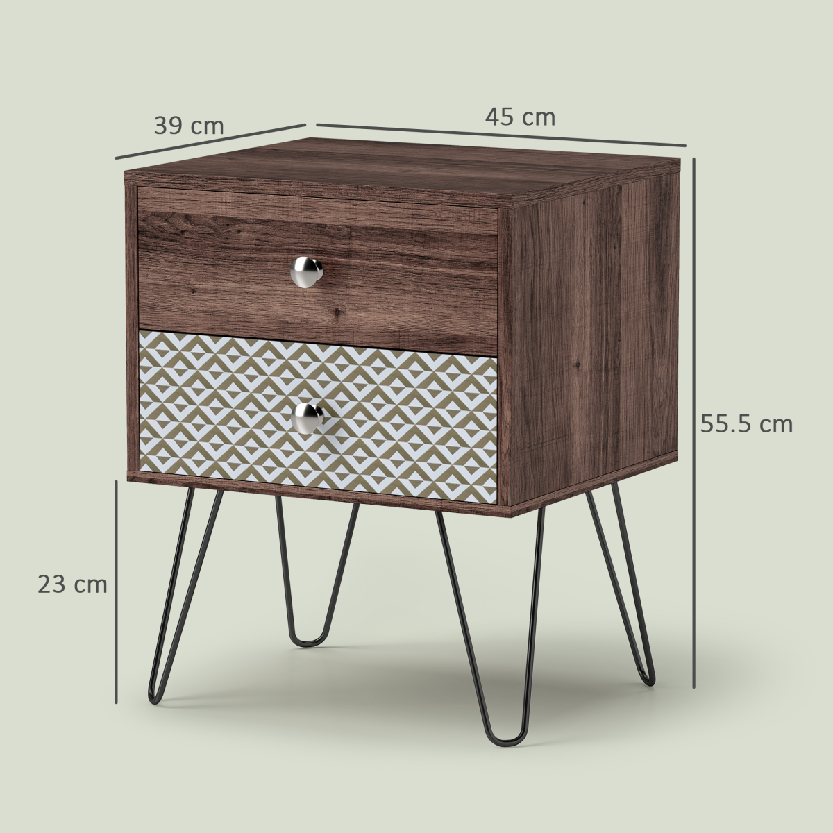 Chic Boho Style Bedside Table with Storage - Brown Wood Effect Design