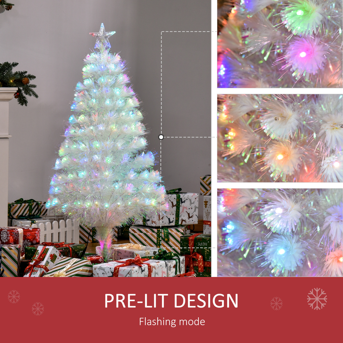 4ft Prelit Artificial Christmas Tree with Fiber Optic LED Lights, White