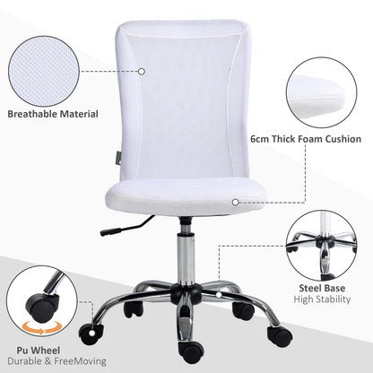 Vinsetto Armless Office Chair with Adjustable Height Mesh Back Wheels White