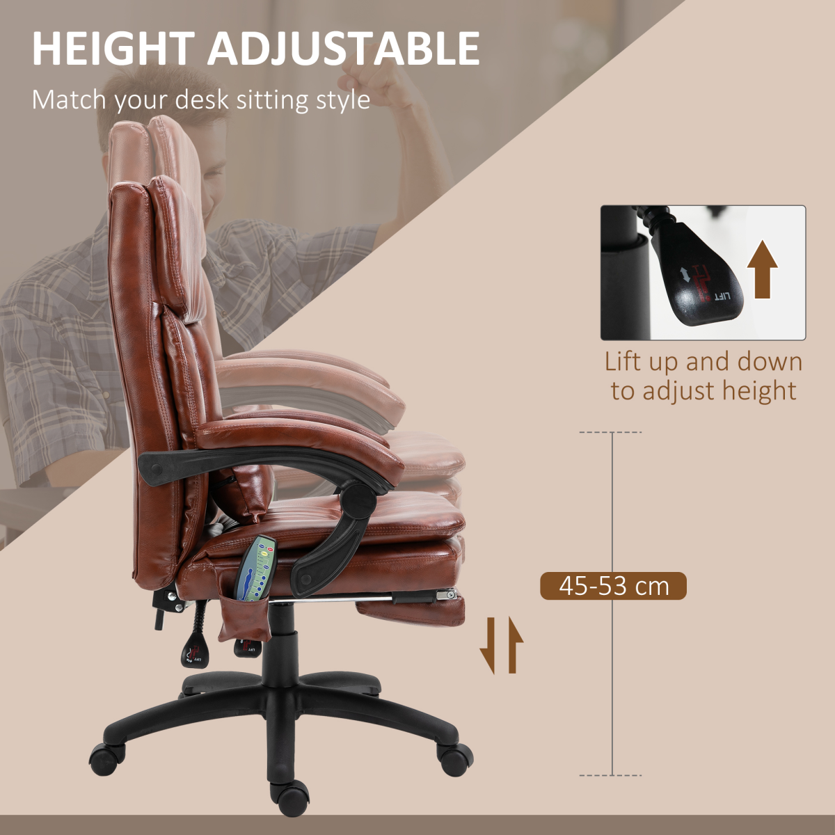 Ergonomic Office Chair w/ 7 Massage Points Headrest Armrest Footrest Brown
