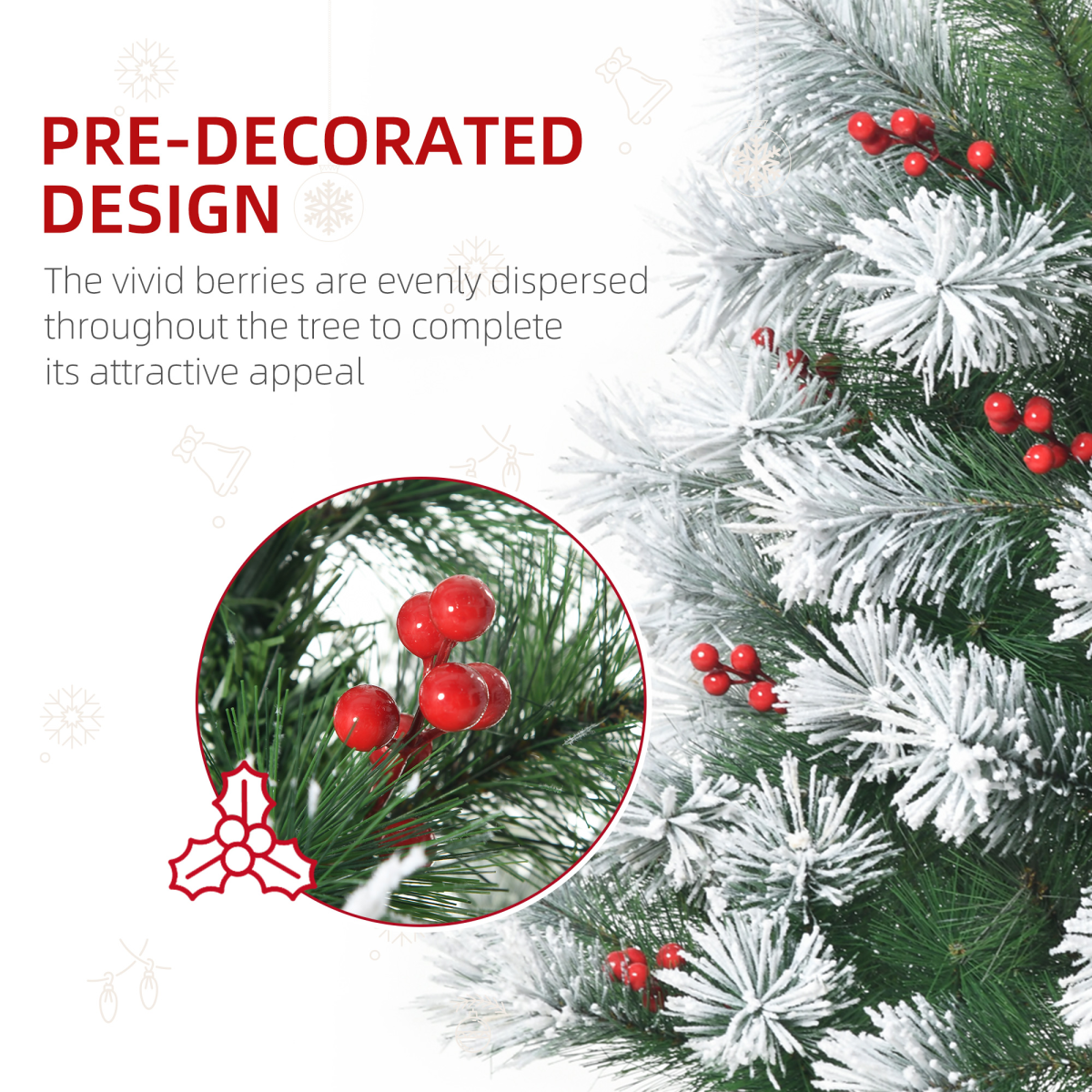 5ft Indoor Artificial Xmas Tree with Berry Decor, 184 PET Tips & Metal Stand