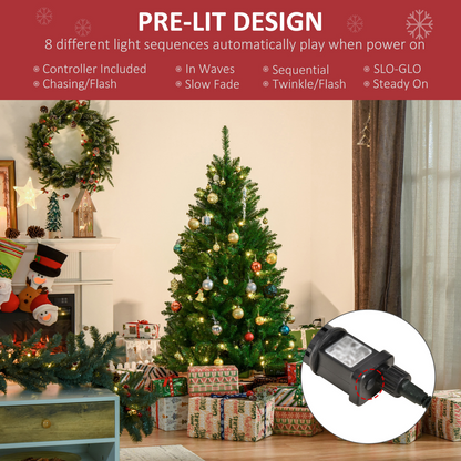 5ft Warm White LED Christmas Tree - 8 Light Sequences, Green