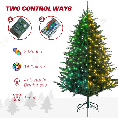 HOMCOM 1.8m Prelit Artificial Christmas Tree with RGB Lights & Remote